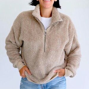 Lole  Size Small Half Zip Teddy Pullover Sherpa Tan Sweater